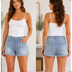 Pilcro‎ Hyphen Shorts Womens 27 Blue Striped Denim Chino Stretch Distress